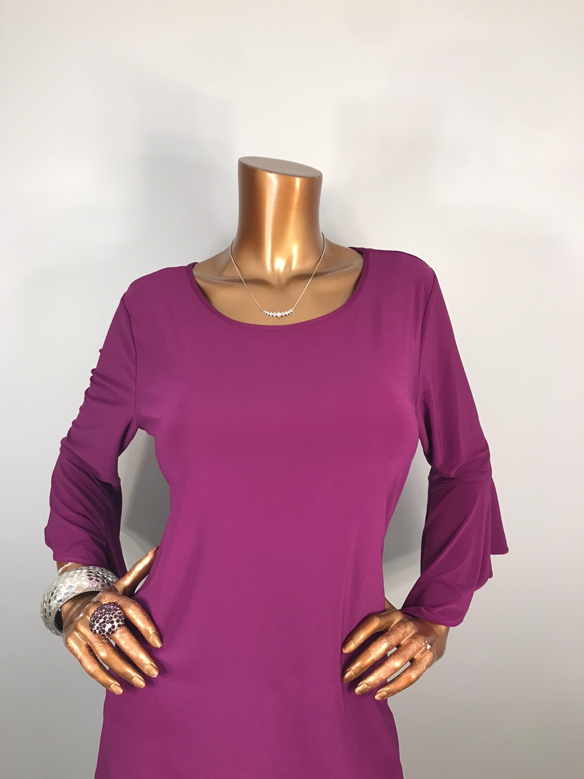 Women in Control M Top Stretch Soft Dark Magenta 3/4 Bell Sleeves Blouse Tunic