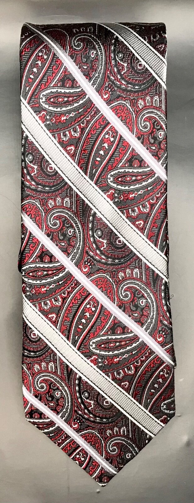 Pronto Uomo Couture Tie Paisley/W/Steel Grey Stripe red black Charcoal