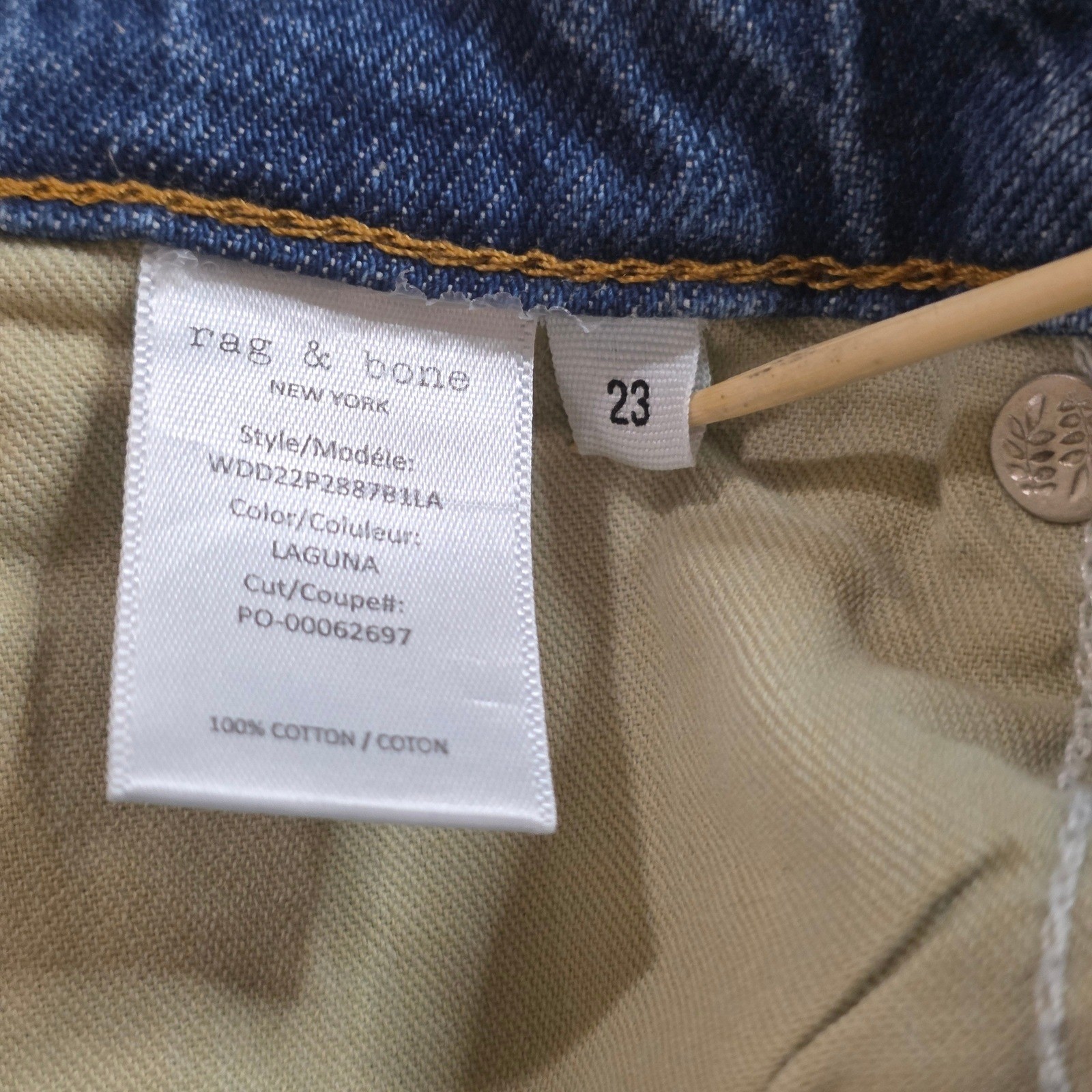 Rag & Bone Alissa High Rise Barrel Leg Jeans Women 23 Blue Laguna Button Fly NWT