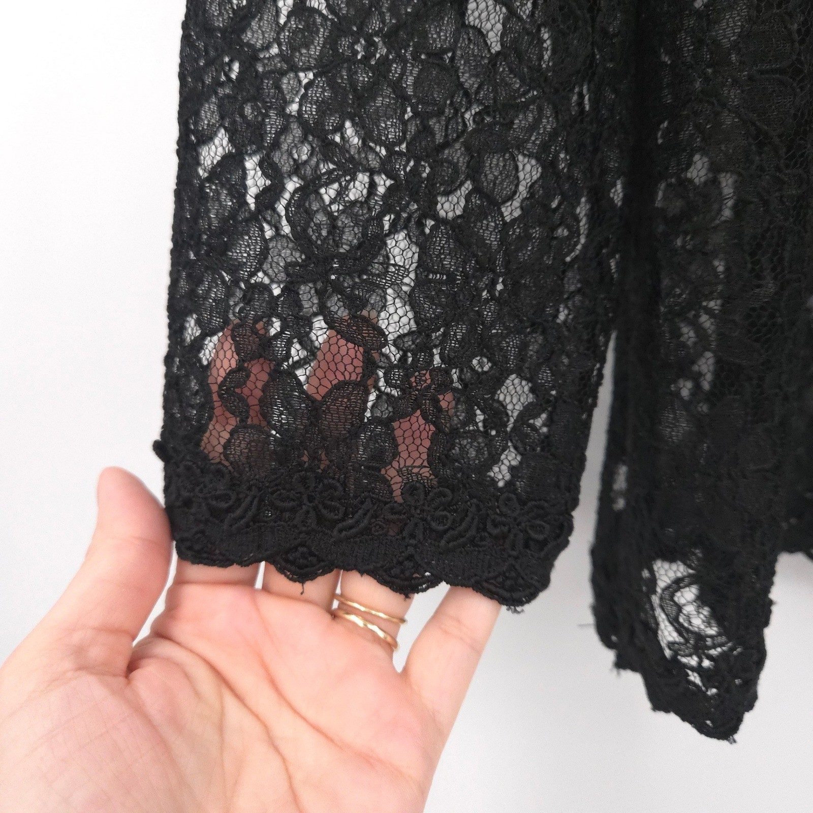 Magnet Art Lynn Yang Lace Cardigan Vintage Women L Black Sheer Tie Front Shrug