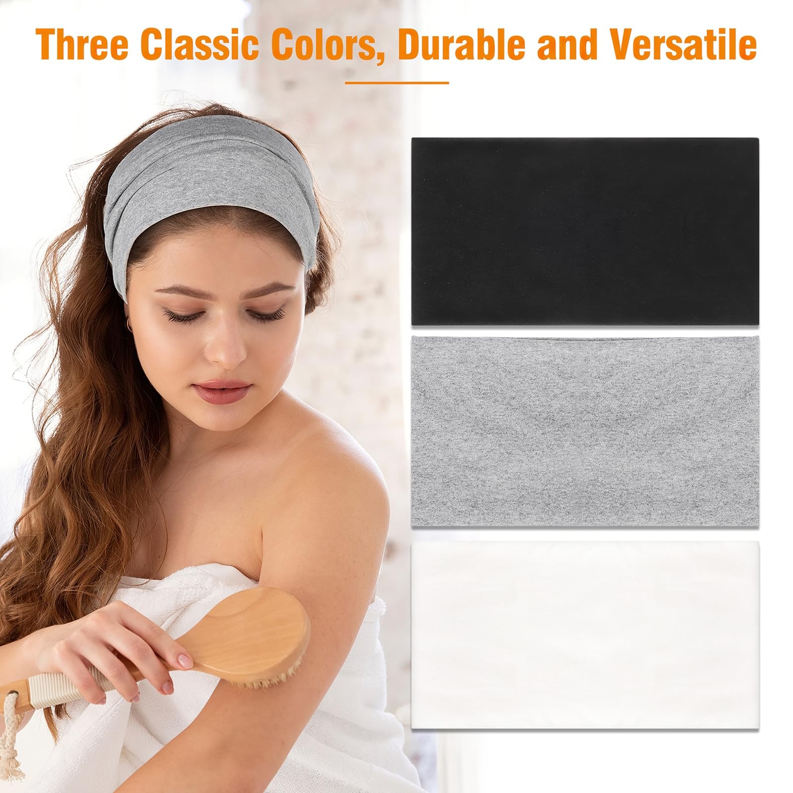 6 Pack 9.3×4.7inch Wide Cotton Stretchy Headband Large Sports Head Bands