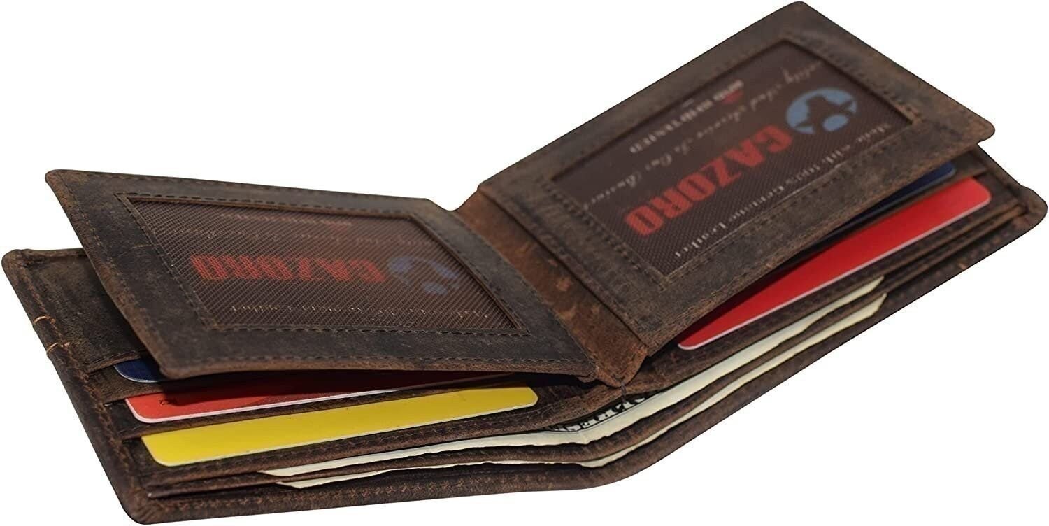 CAZORO Wallets For Men RFID Blocking Vintage Leather Large Bifold Double ID…