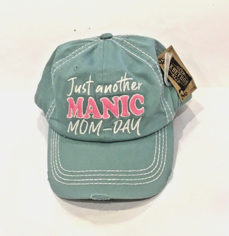 KBETHOS – Women’s Distressed Baseball Cap ” Just Another Manic Mom Day “, Blue
