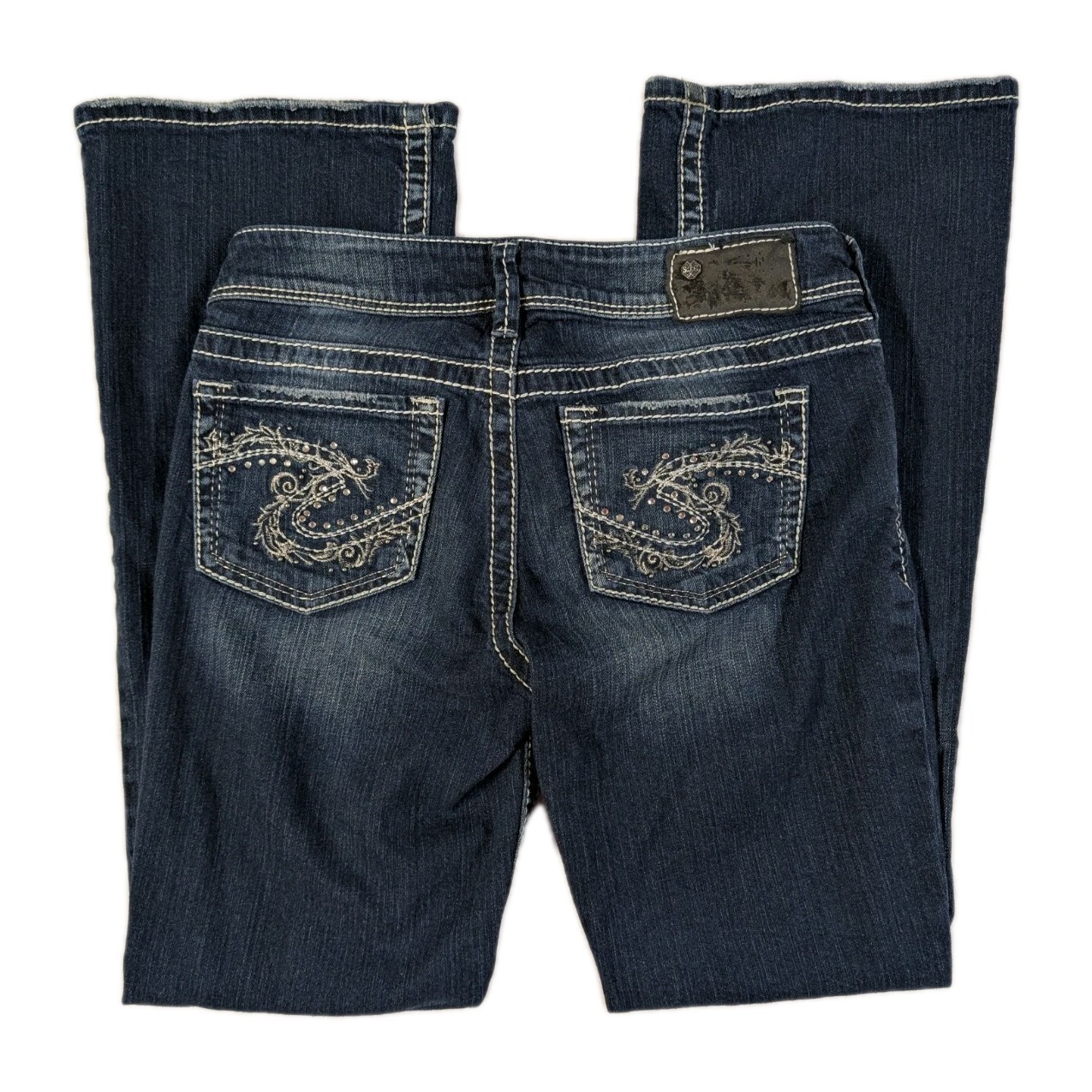 Silver Jeans Co Suki Womens 29×32 Dark Wash Stretch Bootcut Embroidered Pockets