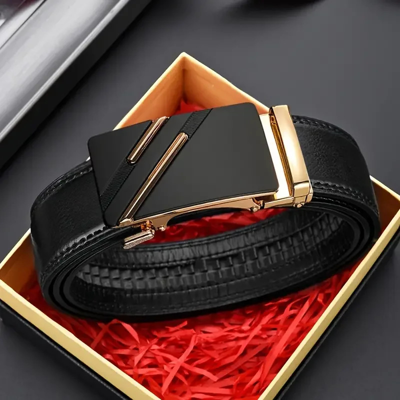 Premium Men’s Leather Belt with Automatic Alloy Buckle
