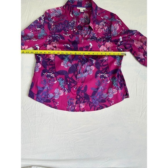 Appleseeds Petites Magenta Floral Button Down Shirt 18PS A35300 Purple Pink