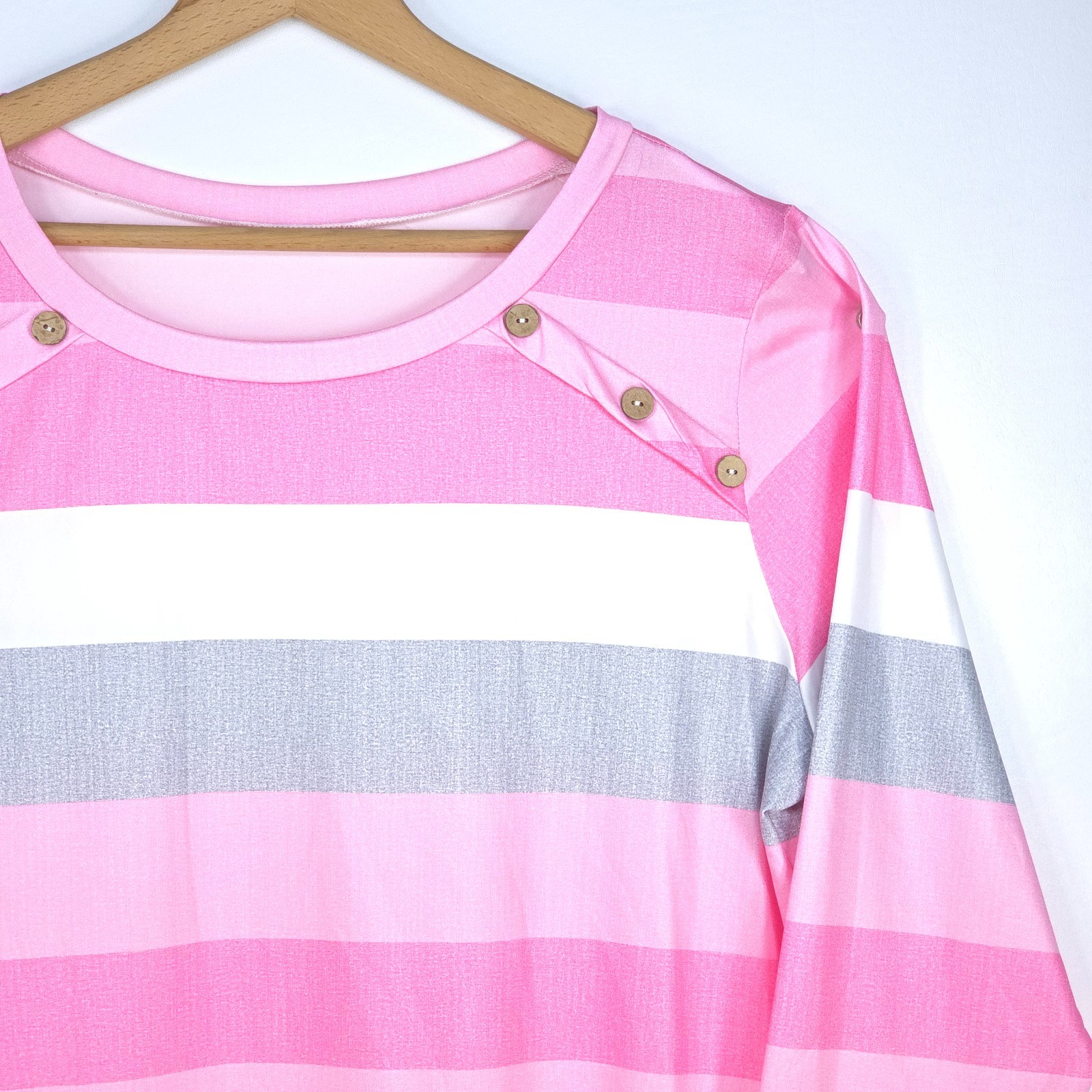 Striped Button Accent Tunic Top Womens 3XL Pink White Gray Coastal Career Office