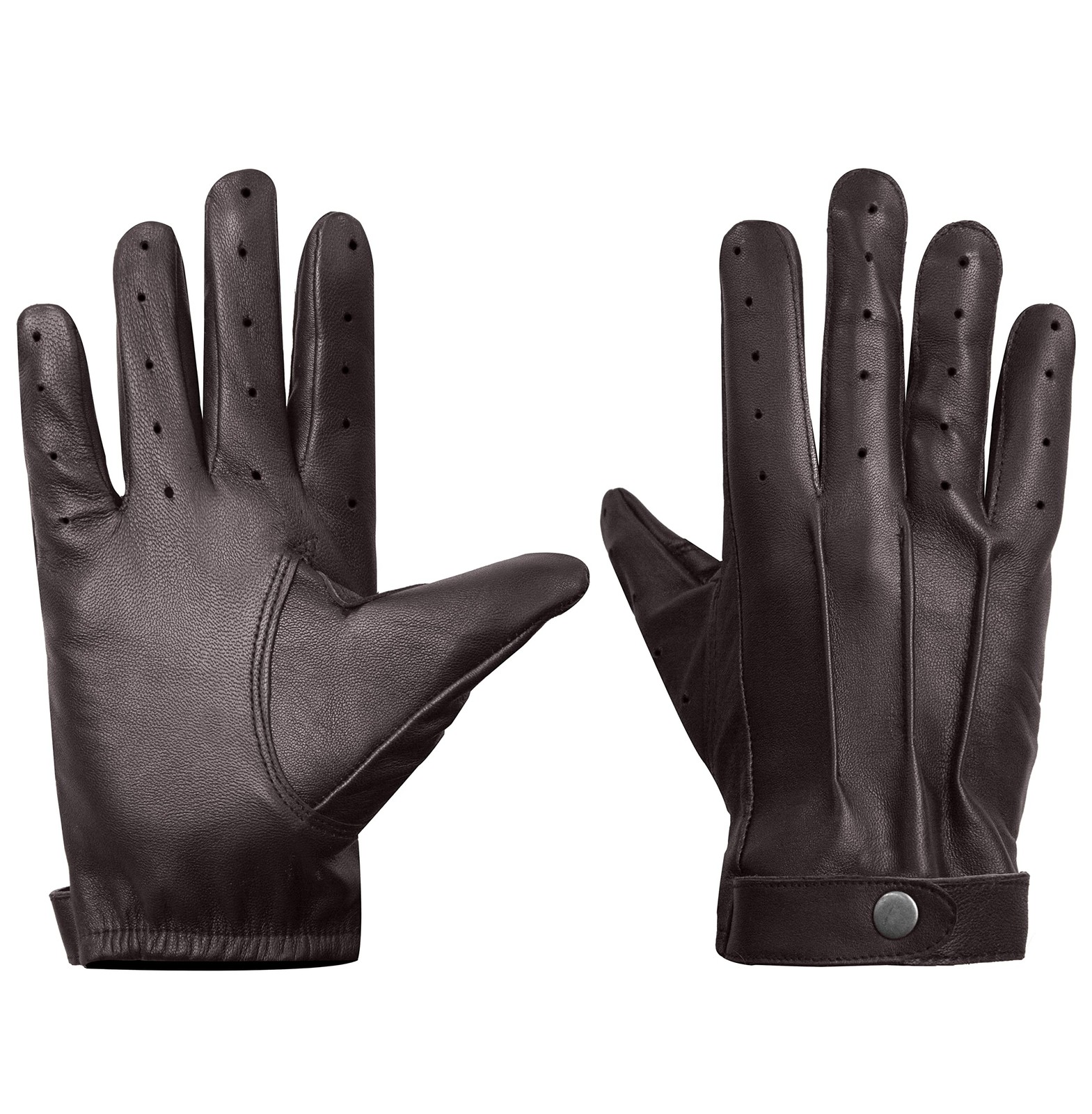 Mens Real Leather Driving Gloves Warm Winter Thin Button Down Riding Glove