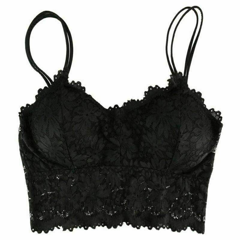 Women Lace V Neck Padded Lingerie Crochet Bralette Bra Crop Top Cami Tank Sexy