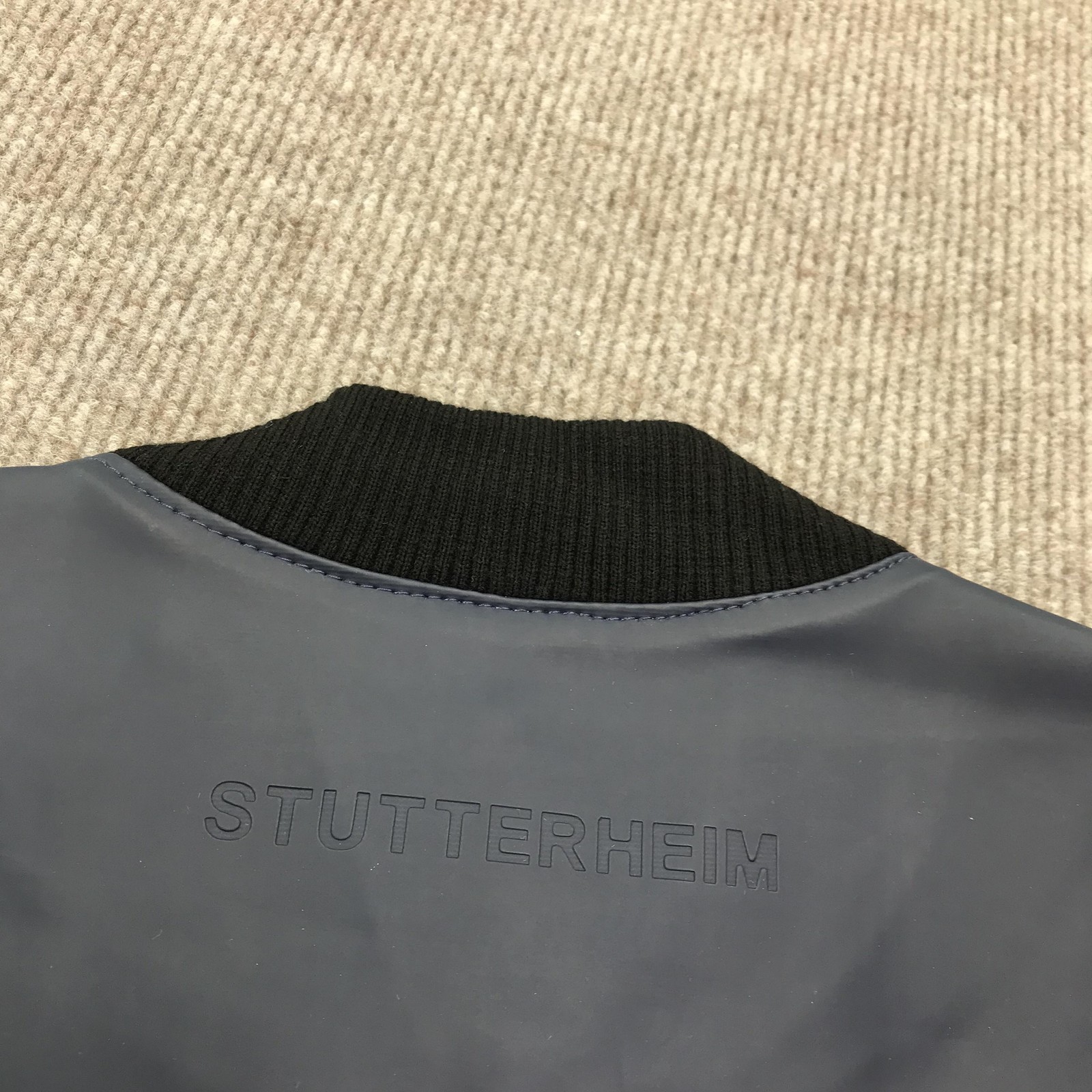 Stutterheim Jacket Mens Medium Navy Blue Bomber Raincoat Waterproof Coat
