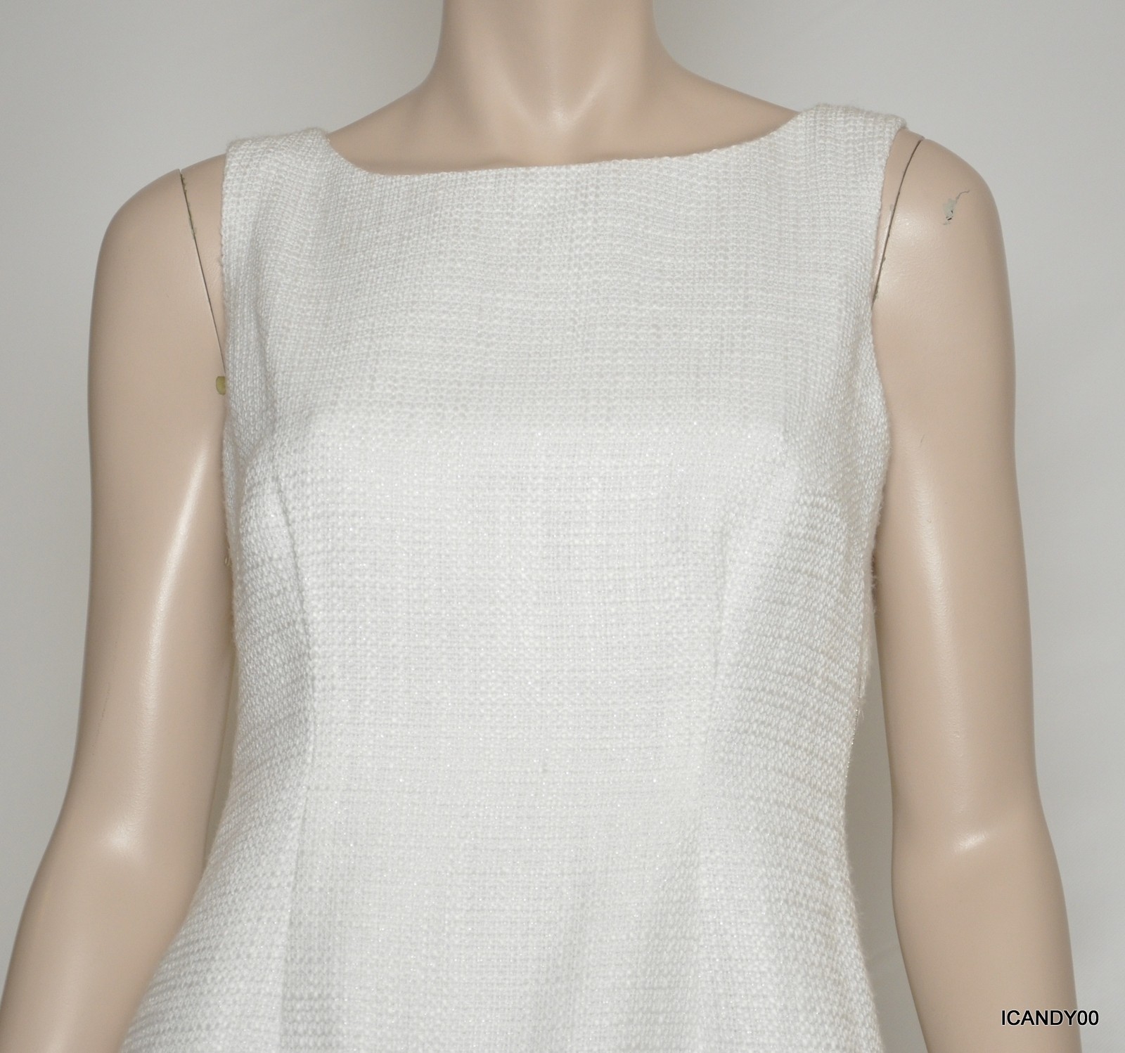 Calvin Klein Sleeveless Side Zipper Tweed Sheath Dress Top White 10 Nwt $134