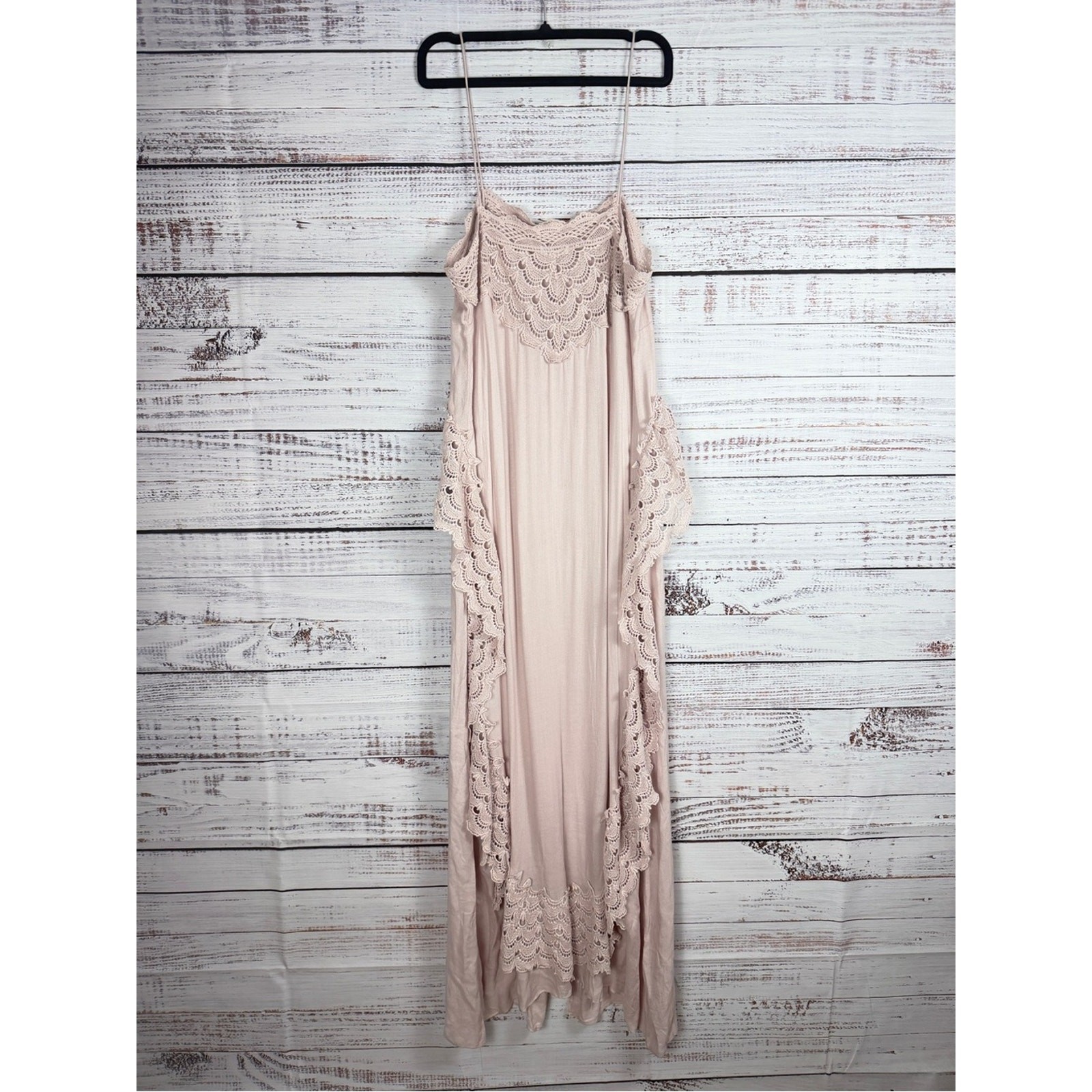 Free People Intimately Pink Blush Crochet Lace Maxi Nightgown Gown Boho