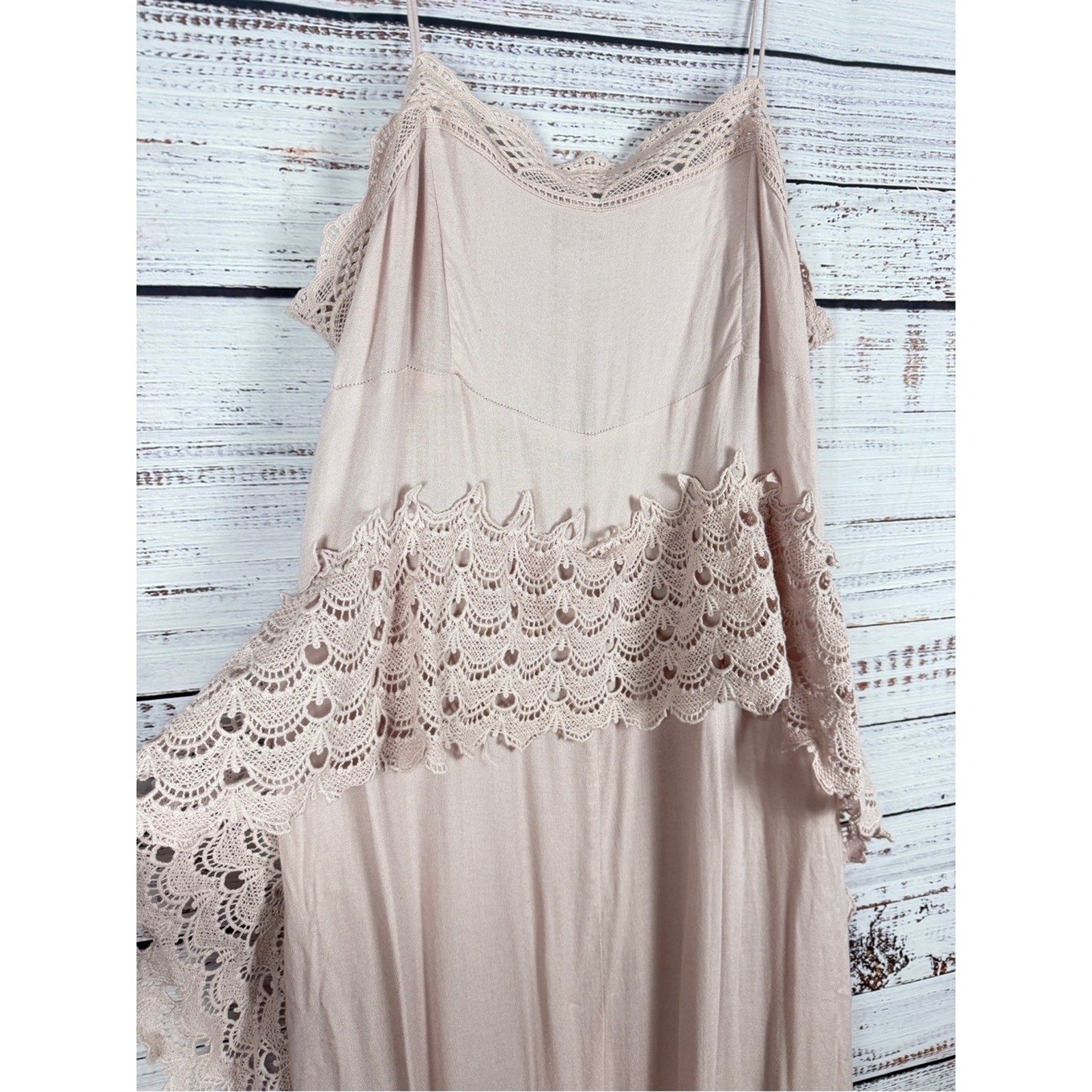 Free People Intimately Pink Blush Crochet Lace Maxi Nightgown Gown Boho