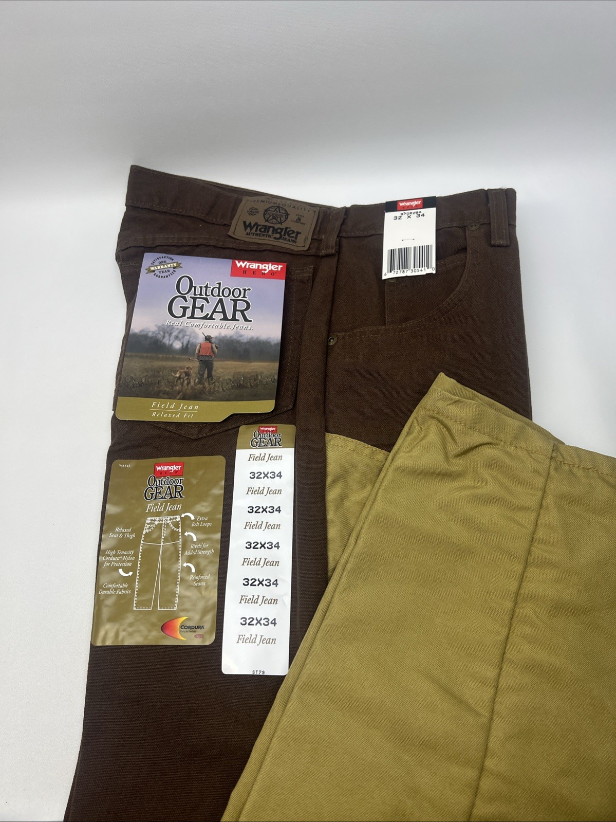 Wrangler Outdoor Gear Field Jeans 32×34 Brown Cordura Double Knee Hunting Work