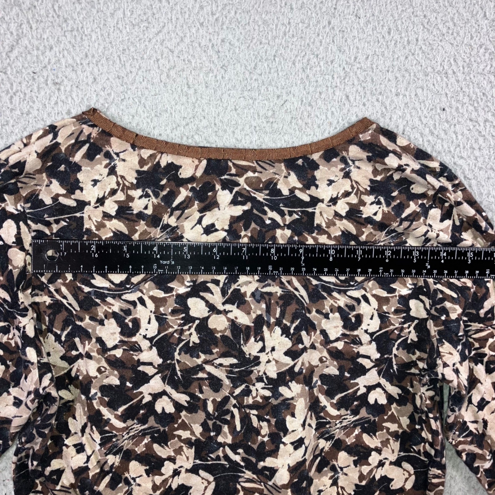 Floral Cottagecore Top Small Brown Scoop Neck Cotton Earthy Neutral Classic L/S