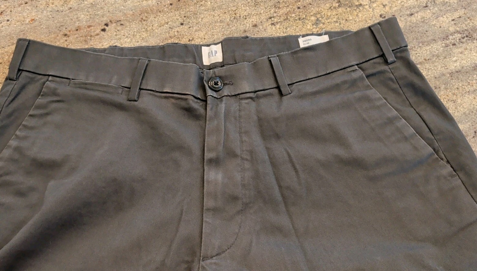 2 Pr 36 X 30 Slim Men GAP Modern Khaki Black Olive Twill Pants 4 Pockets 4 Good