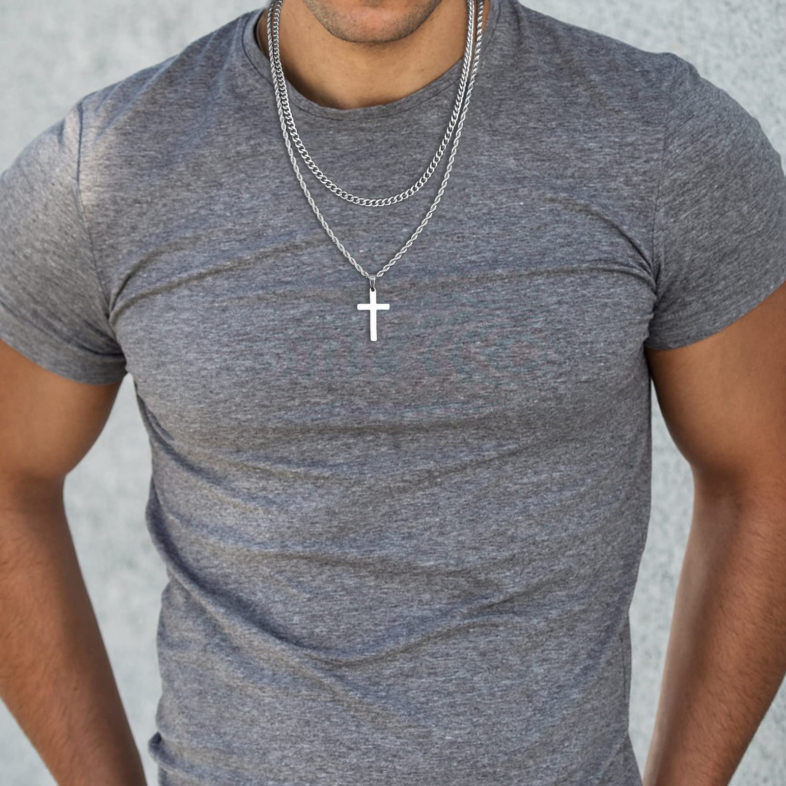 Yooblue Cross Necklace for Men – Stainless Steel 18-20 inches, “Silver