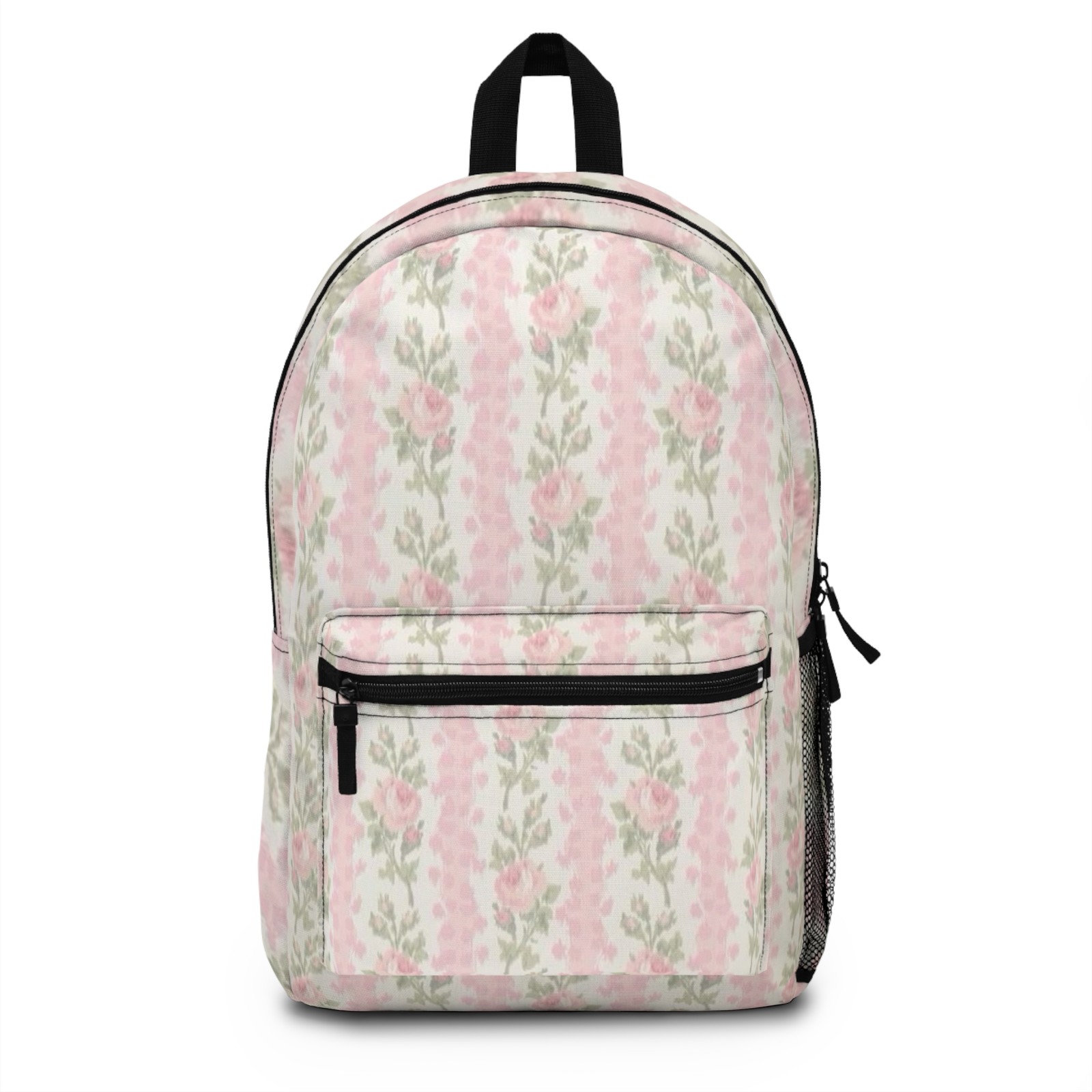 Vintage Pink Rose Pattern Backpack | Floral Striped School Bag