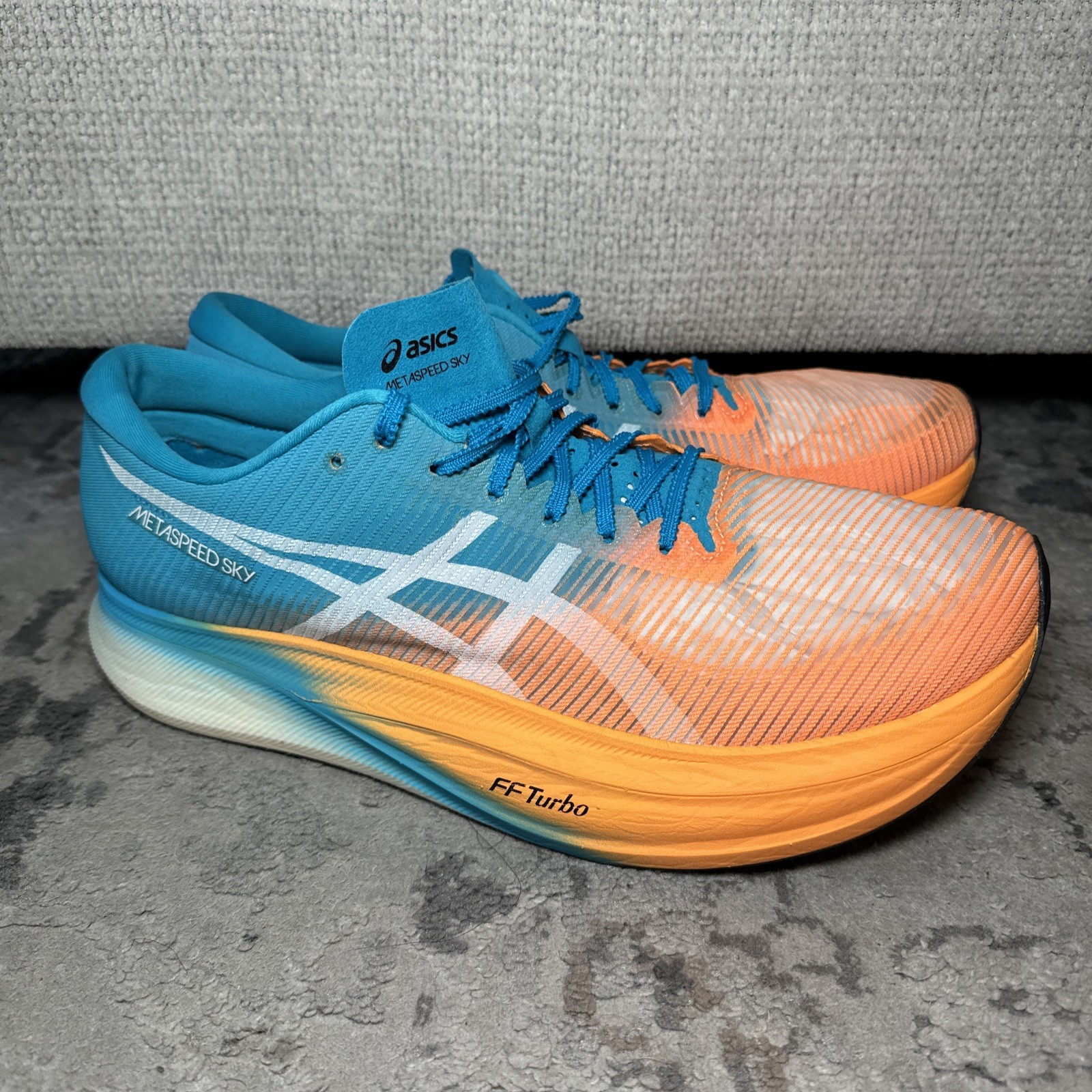 Asics MetaSpeed Sky Island Blue Orange Pop Running Shoes Mens 12.5