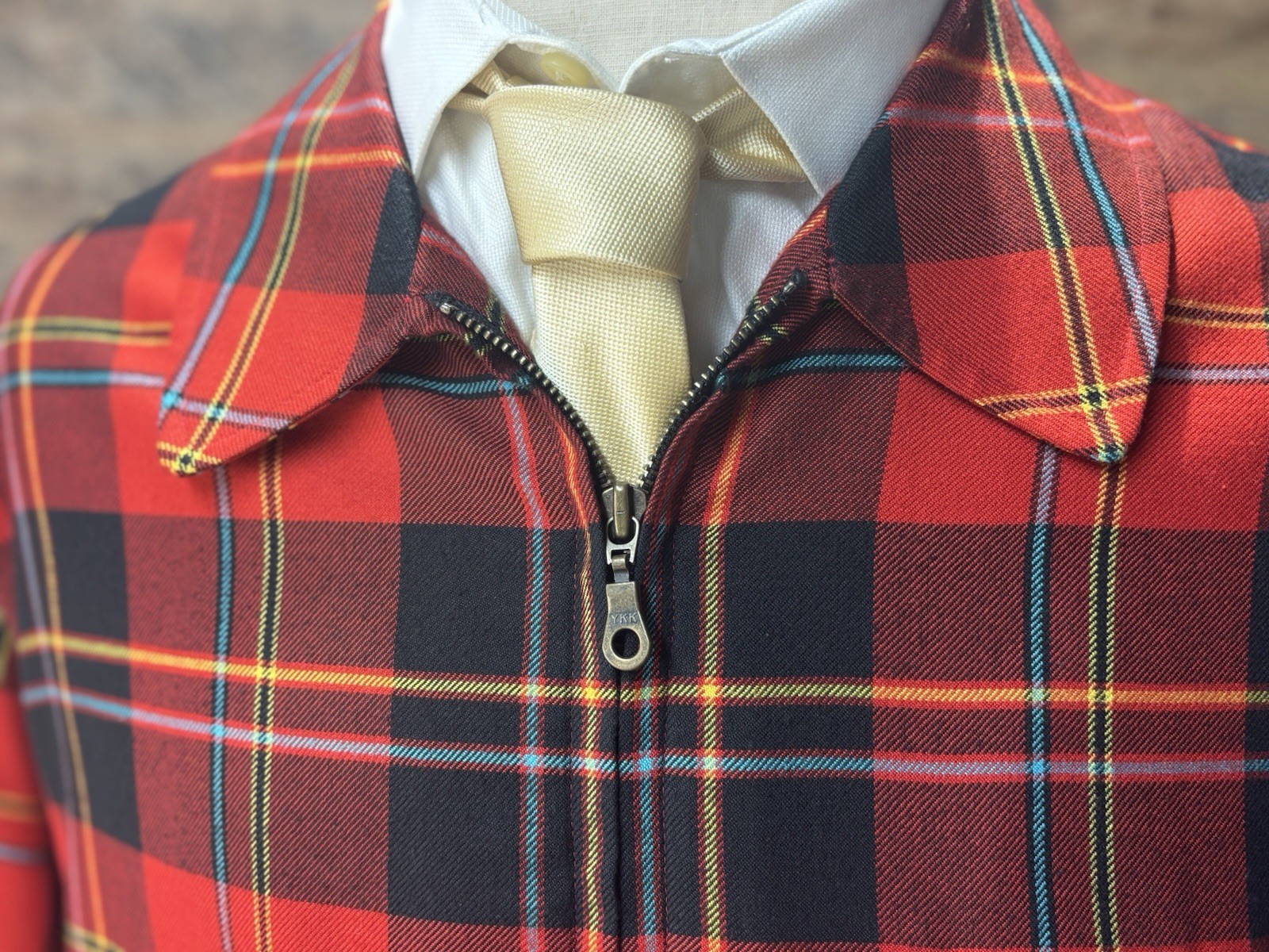 William Hunt Tartan Leather Button Coat Made In England Large