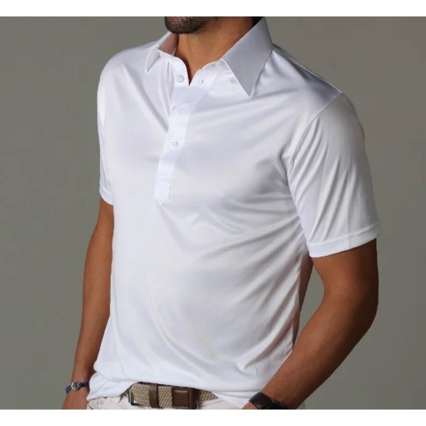 Collars & Co Mens Large Dress Collar Polo White Short Sleeve Performance Stretch