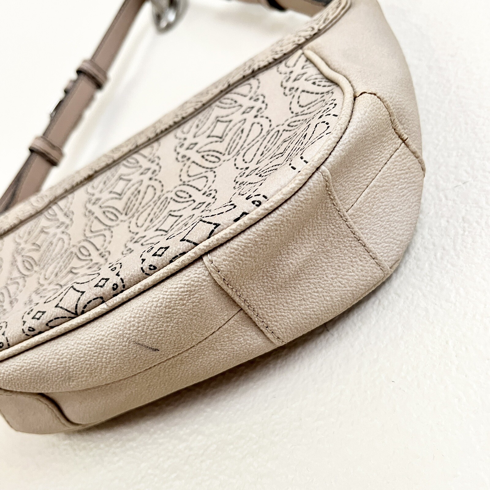 Vtg LOEWE Ltd Ed 2008 Anagram Logo Kite Coated Canvas Kip Leather Taupe Flap Bag