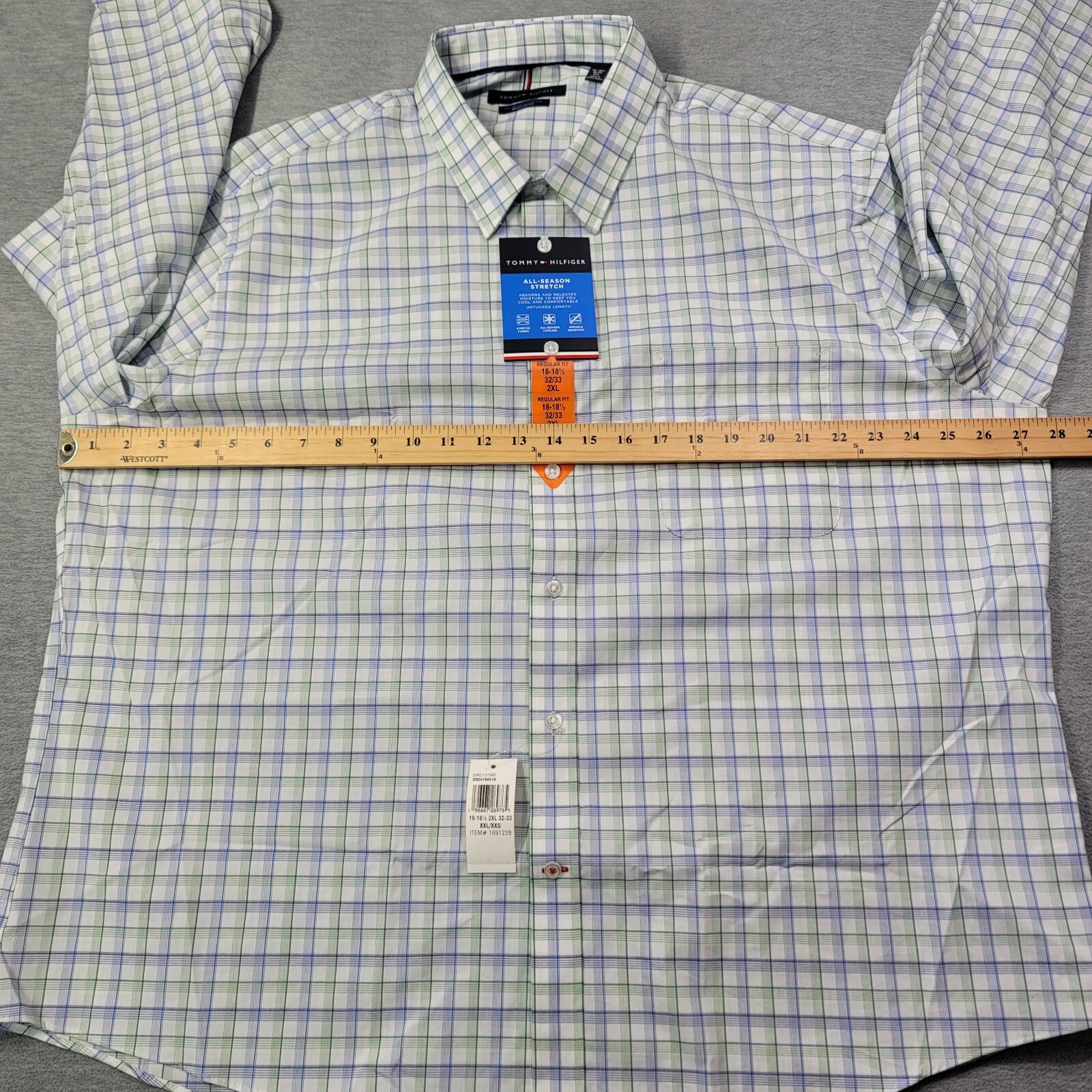 Tommy Hilfiger Shirt Men 2XL White Plaid Regular Fit All Season Stretch NWT