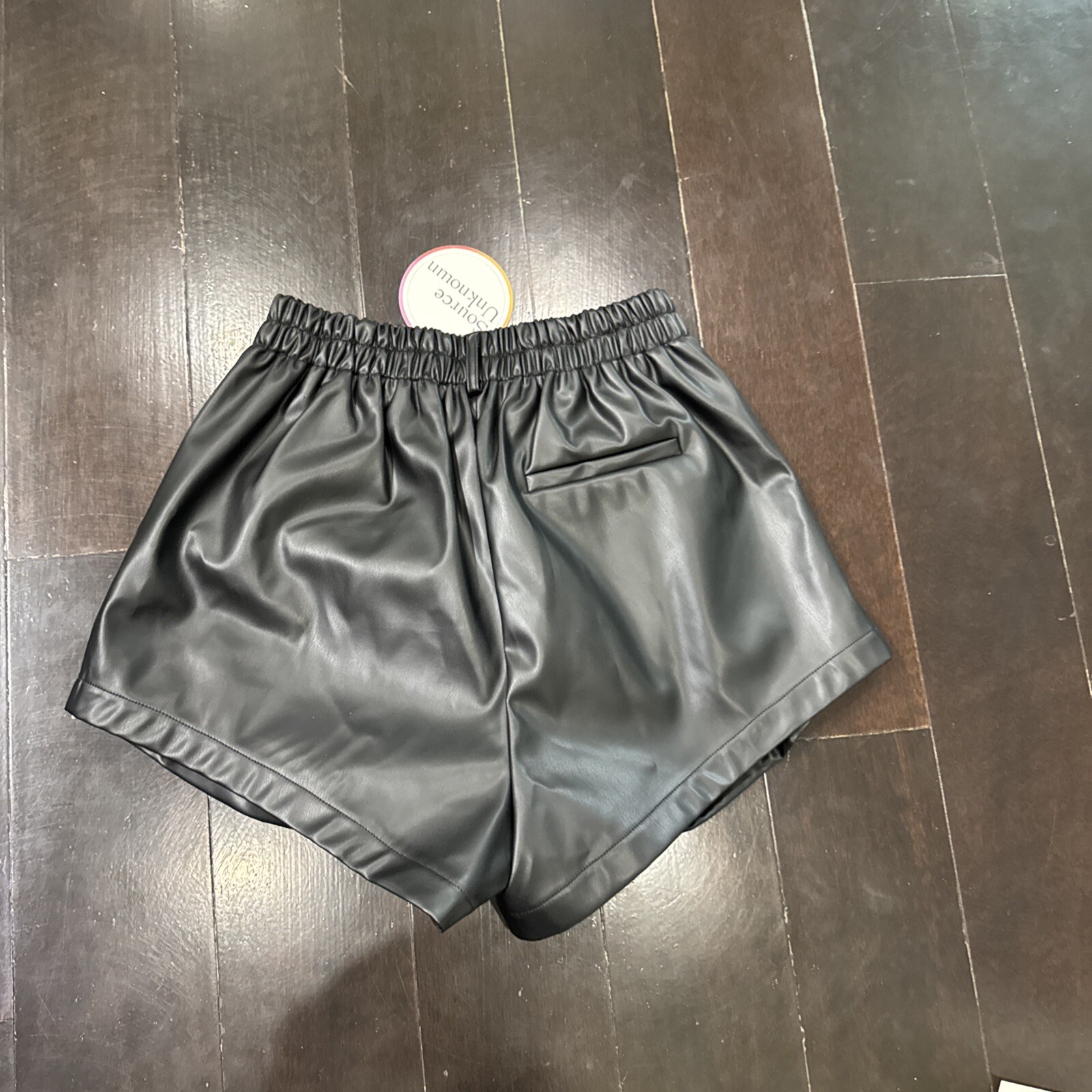 Source Unknown New With Tag Giacca High Rise Angled Leather Shorts Black S/M