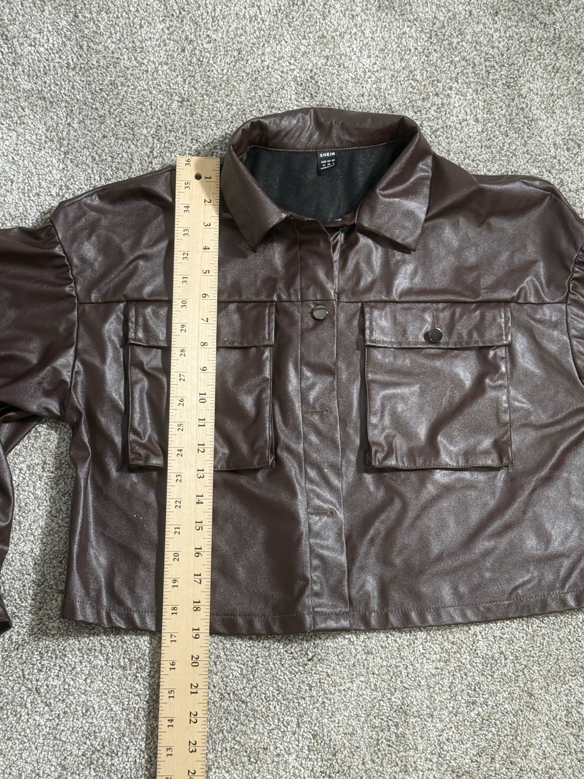 Shein Women’s Single Breasted Flap Pocket PU Leather Jacket Brown Size Med EUC