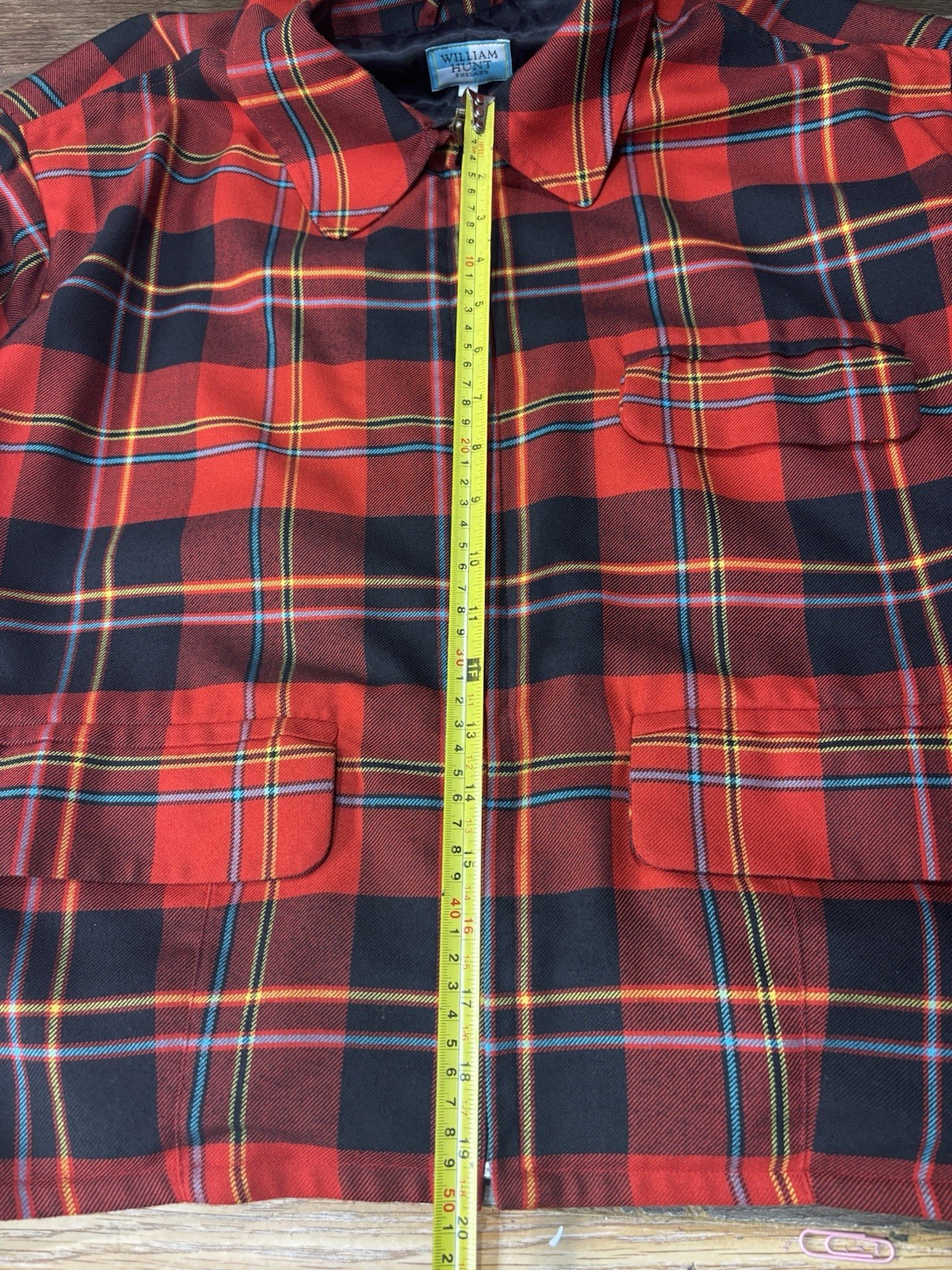 William Hunt Tartan Leather Button Coat Made In England Large
