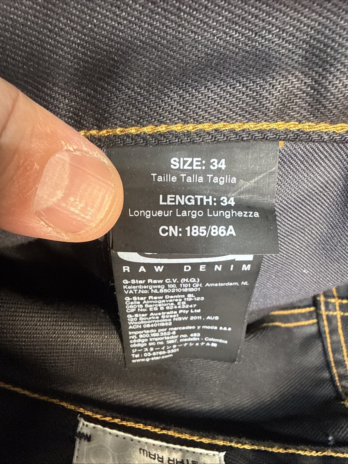 G Star Raw 3301 Straight Button Fly Dark Denim Blue Jeans Mens 34×34 Indigo EUC