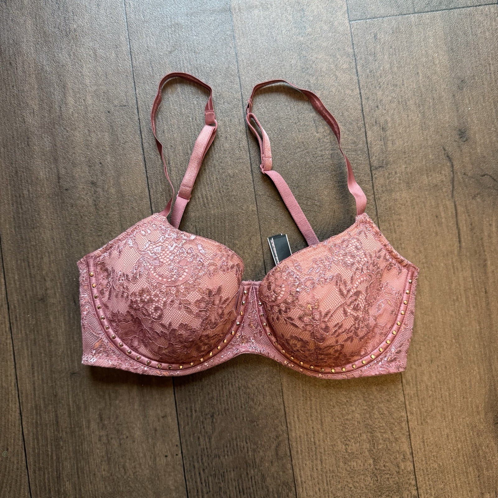 Victorias Secret 32 D Bra Pink Floral Very Sexy Balconet Underwire Studded