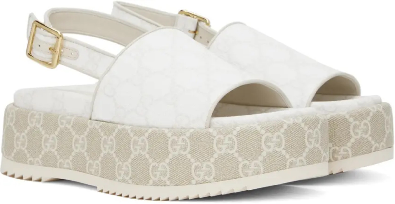Women’s Authentic Gucci White Canvas GG Supreme Angelina Platform Sandals New
