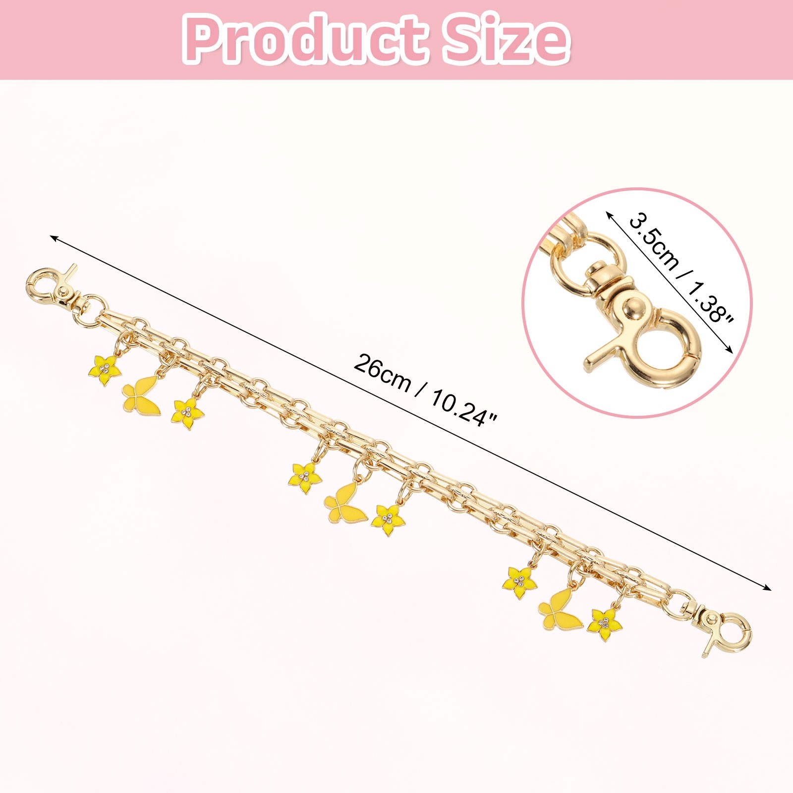 1Pcs 10″ Flowers Butterfly Pendant Handbag Chain Strap, Yellow