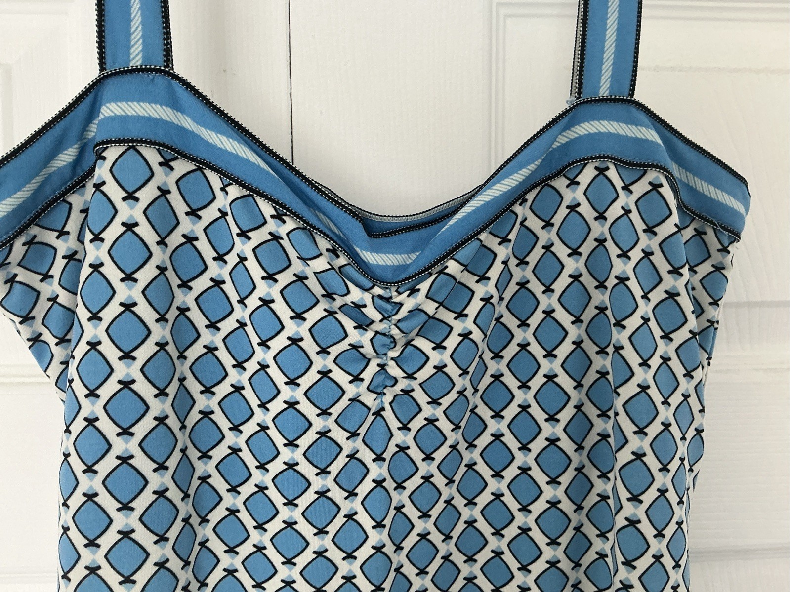 MAX STUDIO Size M Blue Dress Diamond Pattern Design With Black And White Detail