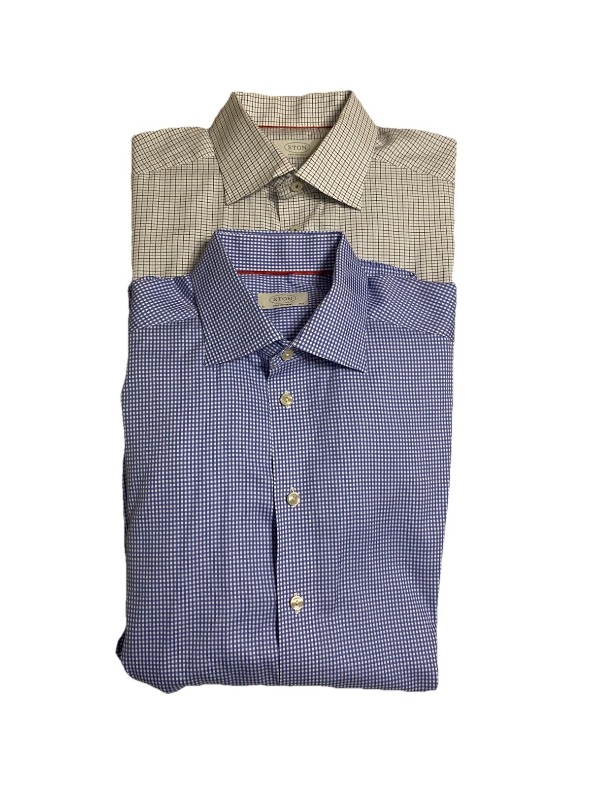Lot of 2 Eton of Sweden Dress Shirts Mens 16.5 42 Contemporary Fit Blue Gray
