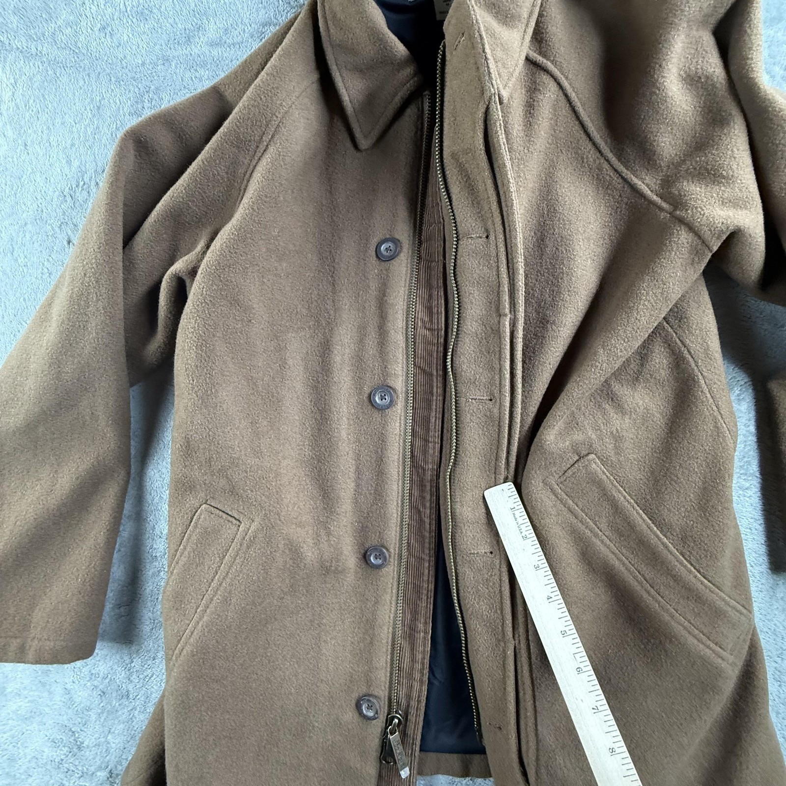 Woolrich Coat Mens Medium Brown Wool Overcoat Full Zip 22704 Nutmeg Lined Winter