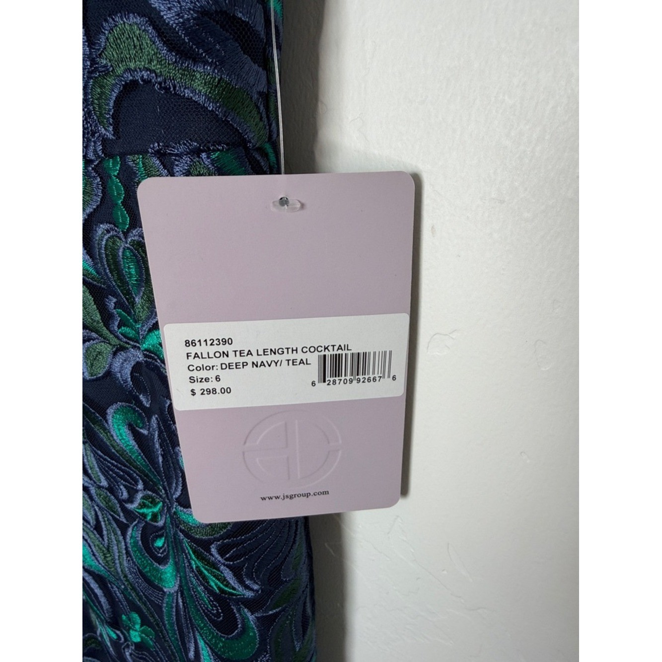 JS Collections Fallon Embroidered Lace Sheath Midi Dress Navy Teal Size 6 NWT