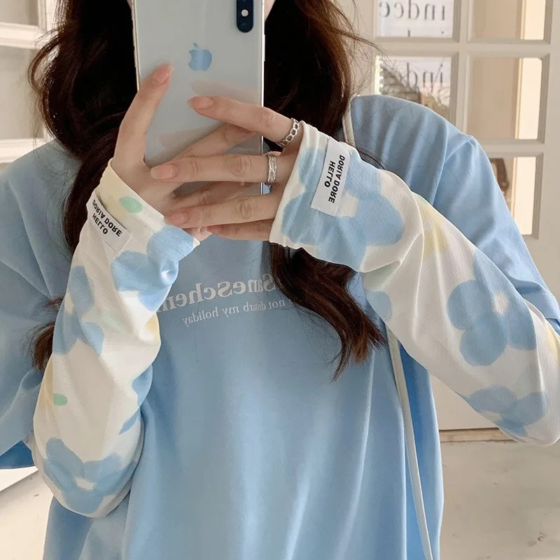 Summer Sun Protection Arm Sleeve for Women Butterfly Flower Ice Long Sleeve UV R