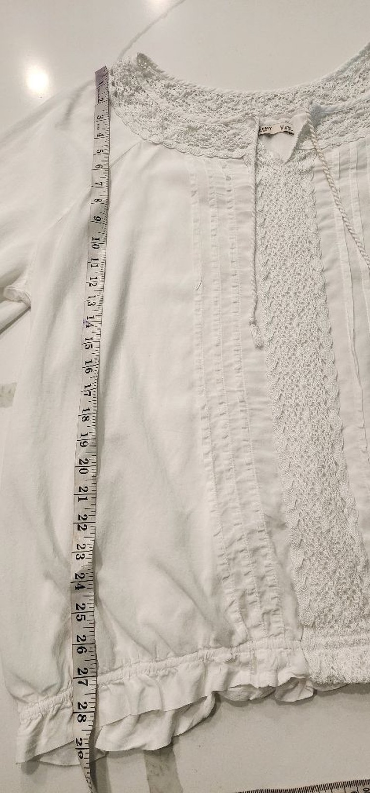 Old Navy White Lace Boho Blouse XXL 3/4 Sleeve Peasant Top Eyelet Tunic