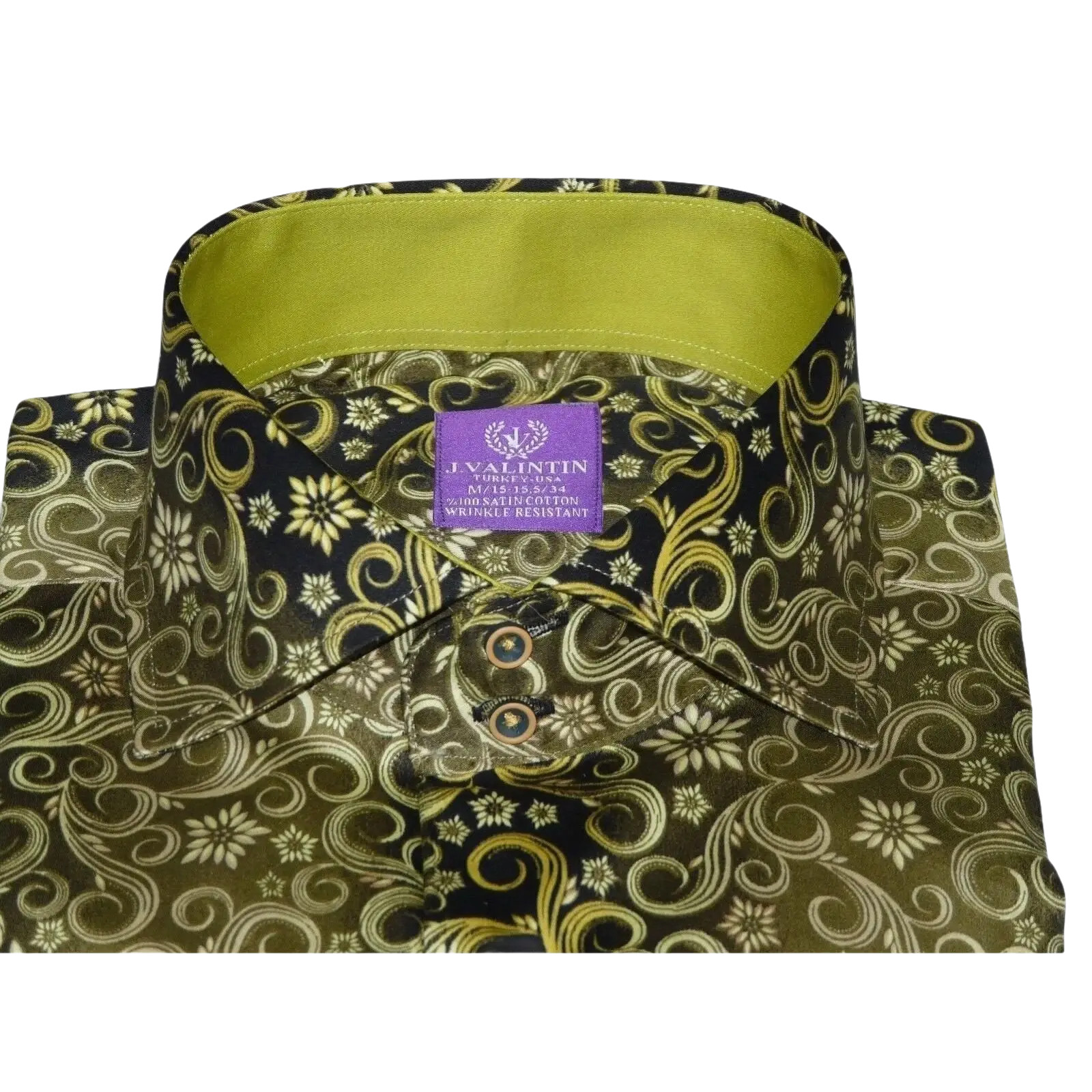 Men Shirt J.Valintin Turkey-Usa 100% Egyption Cotton High Collar 1646-08 Olive