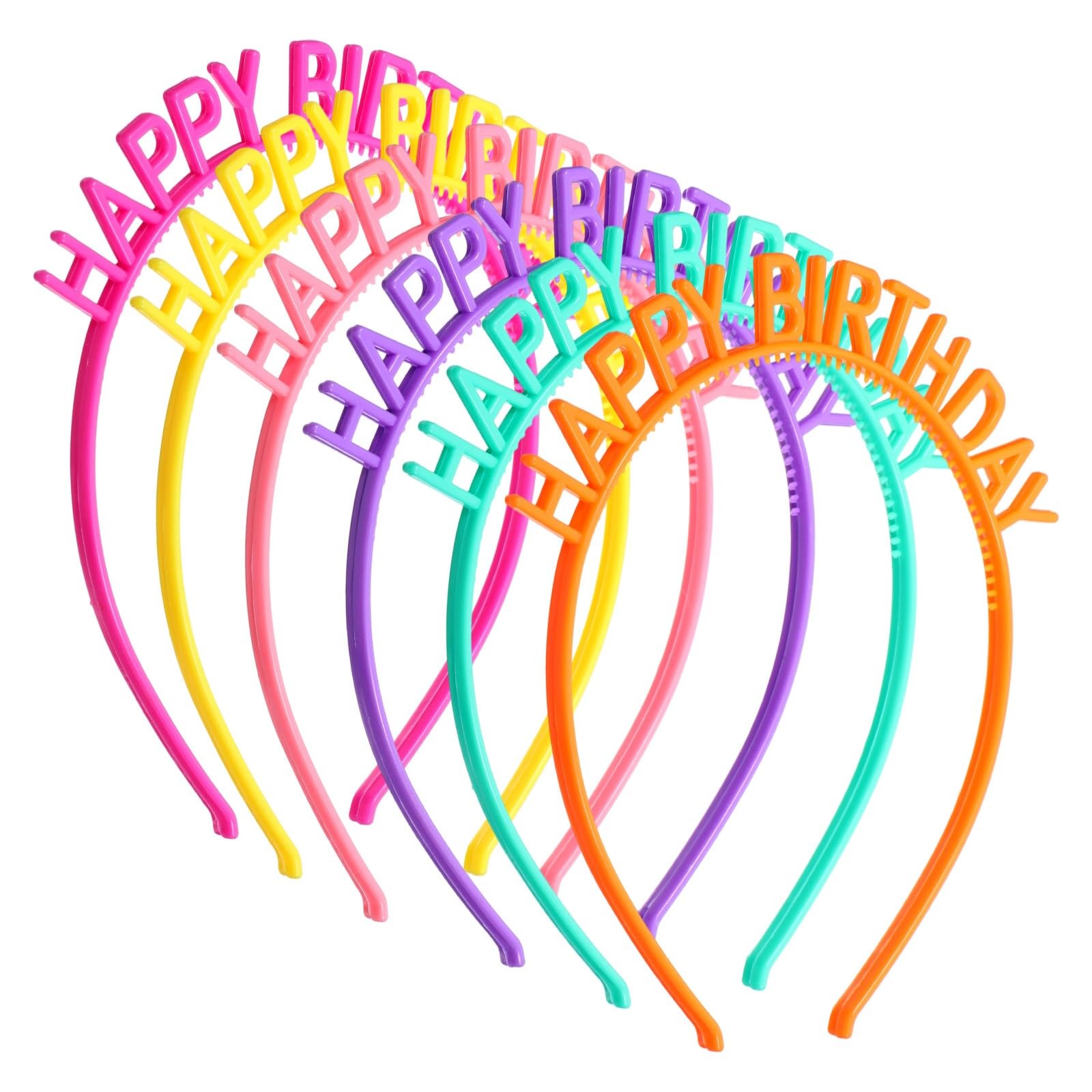 Macuezu 6 PCS Birthday Headbands, Colorful Plastic Happy 4.33in, 6 Colors