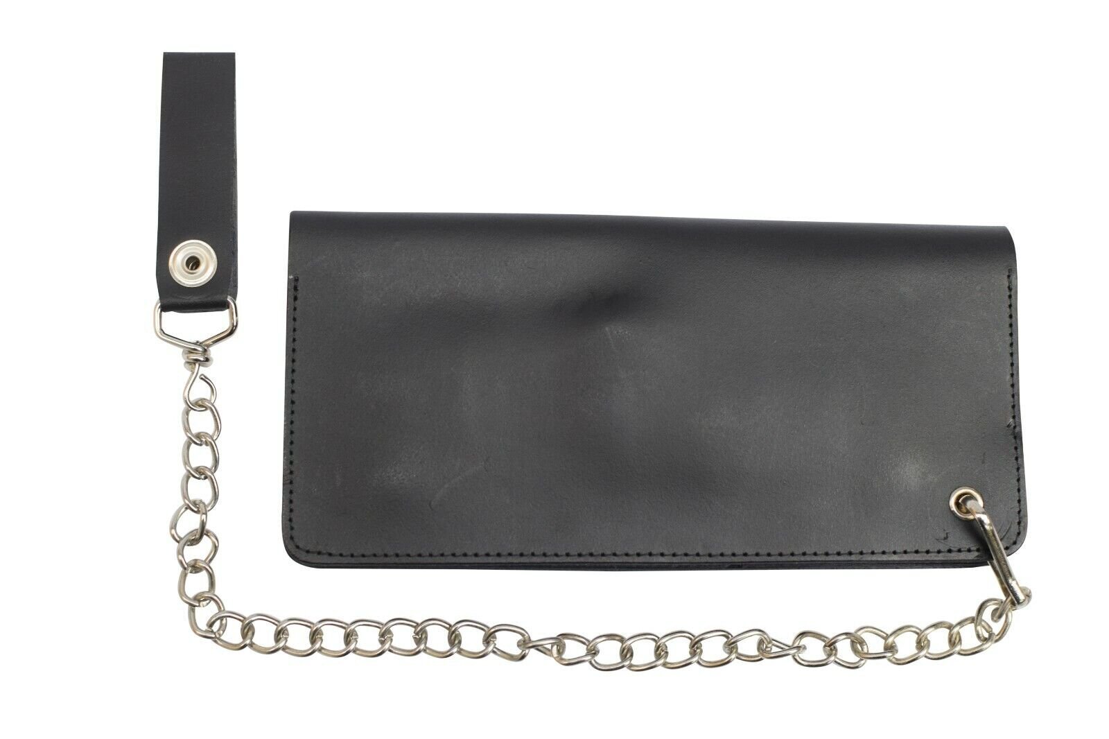 Leather Men Motorcycle Trucker Biker Chain Wallet With Inside Zipper, Black