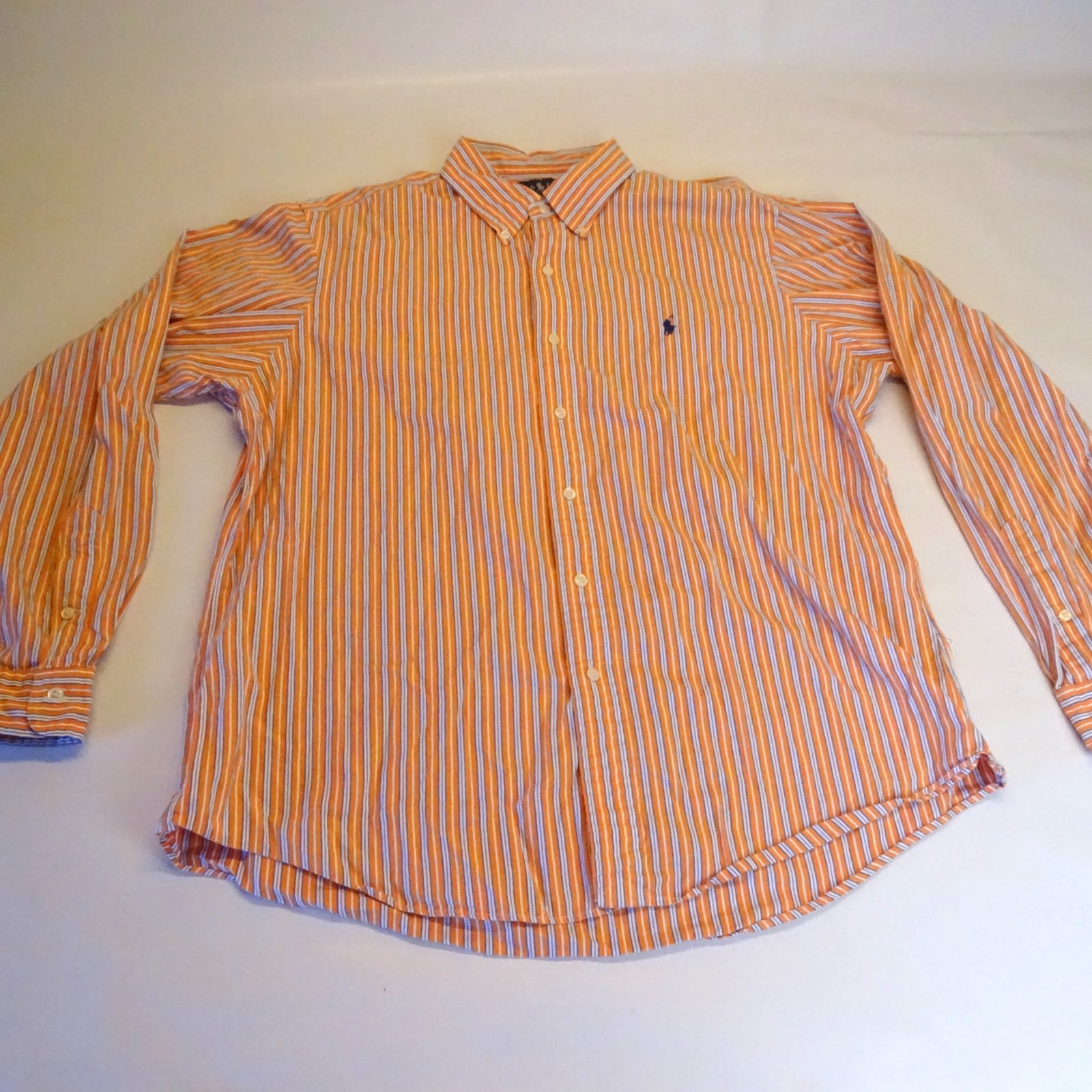 Ralph Lauren Button Down Shirt Custom Fit Long Sleeve Size XL Orange Striped
