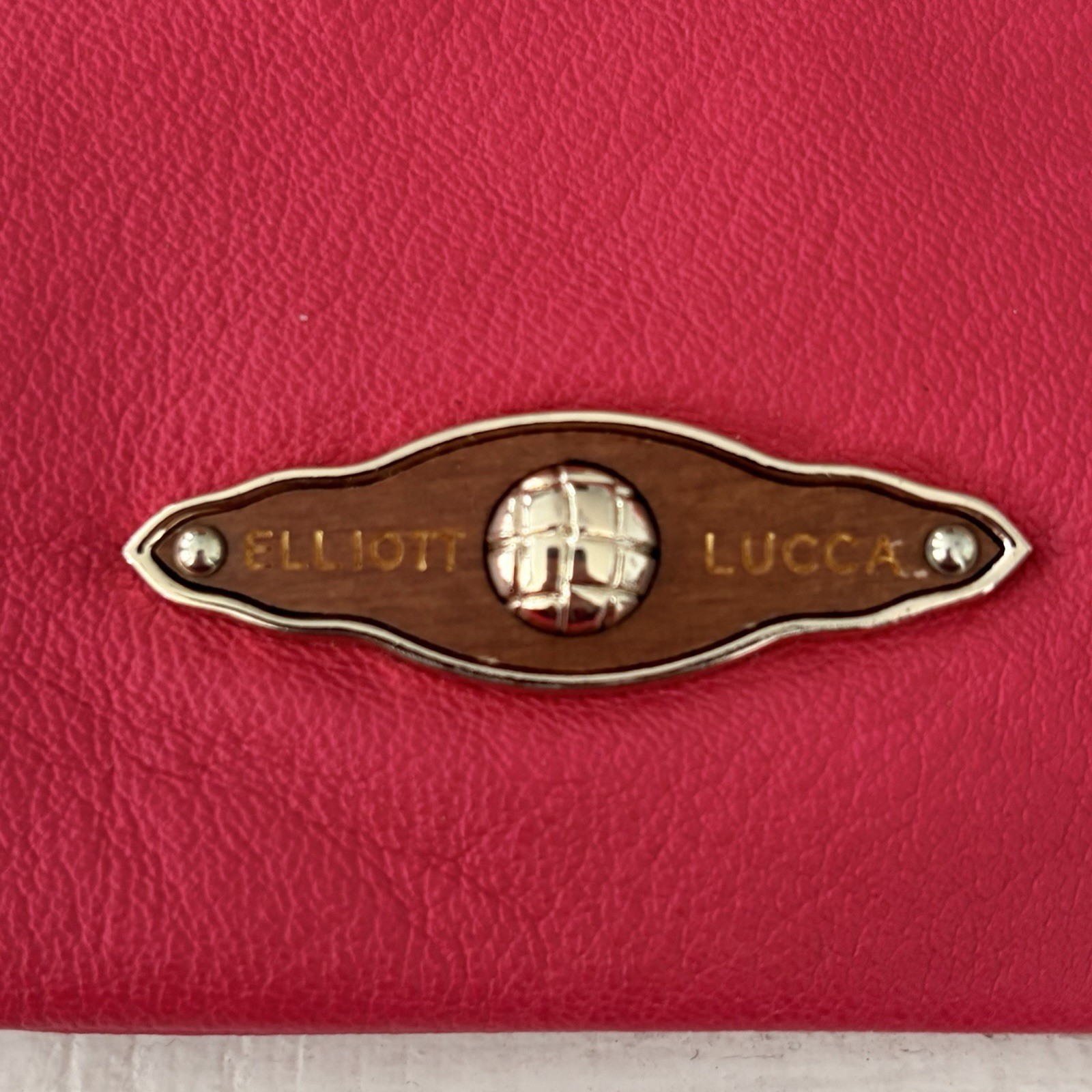 Elliott Lucca Bright Pink Leather Crossbody Clutch Purse Woven Trim