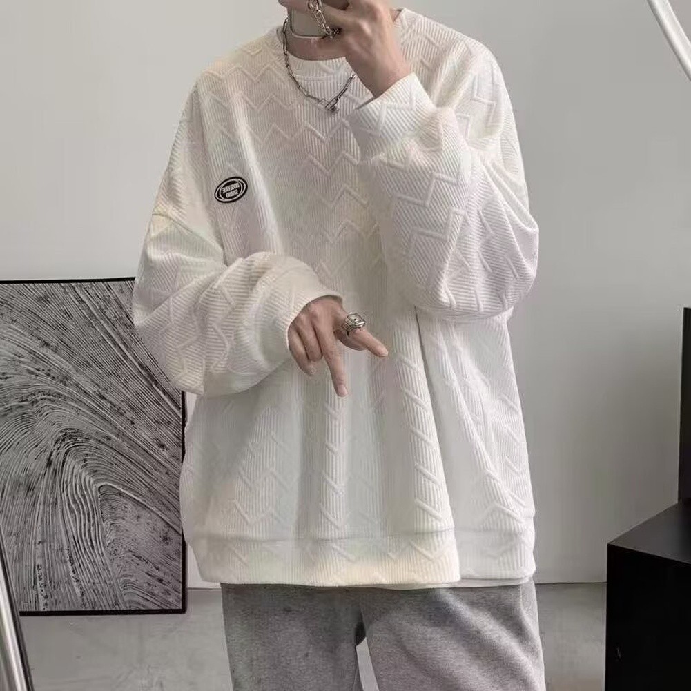 For Casual Daily Use Men Waffle Sweatshirt Casual O-neck Top Waffle Knit Texture