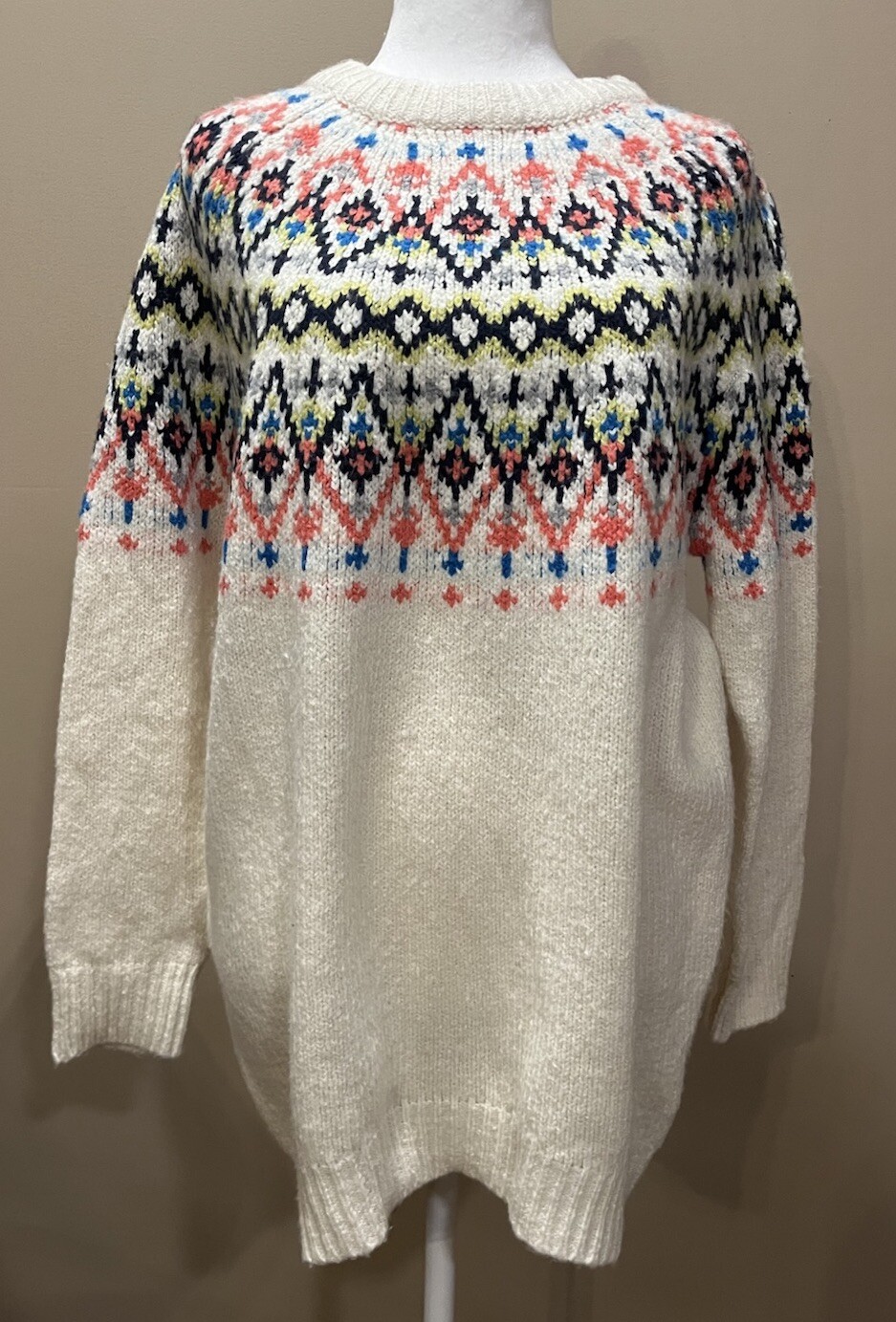 Aerie Fair Isle Cream Pullover Sweater Size SP Nordic Scandi Oversized Cabincore