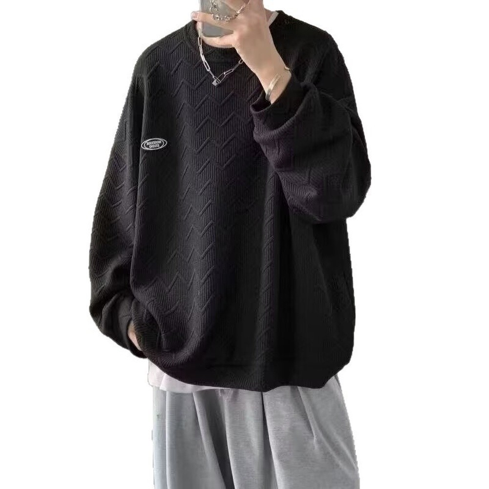 For Casual Daily Use Men Waffle Sweatshirt Casual O-neck Top Waffle Knit Texture