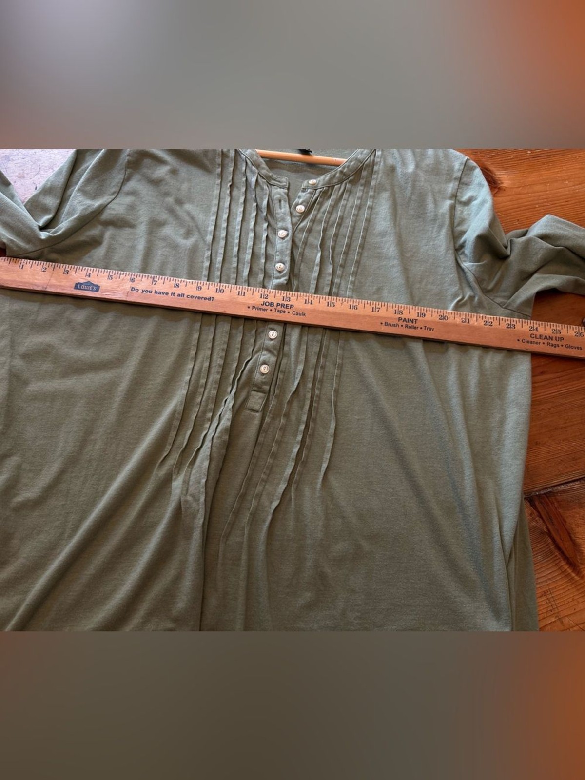 Lauren Ralph Lauren Sage Green Pintuck Henley Top 2X Long Sleeve