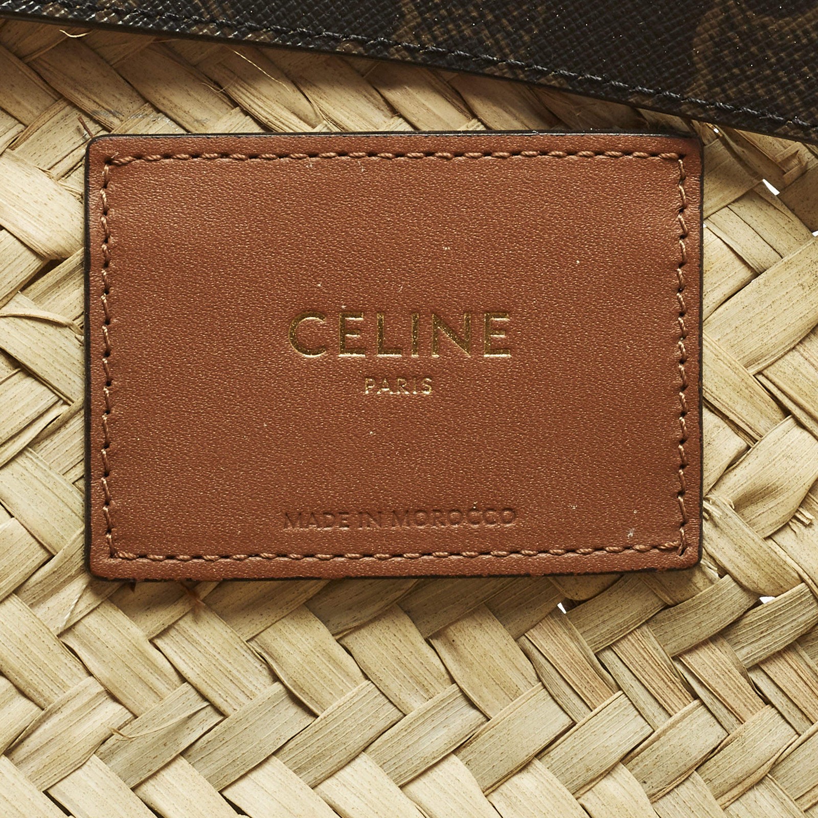 Celine Triomphe BlackBeige Raffia and Printed Coated Canvas Basket Bag